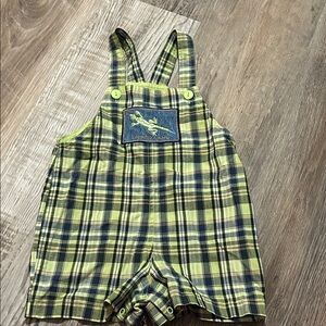 Plaid Green & Navy Kids Overalls Romper
